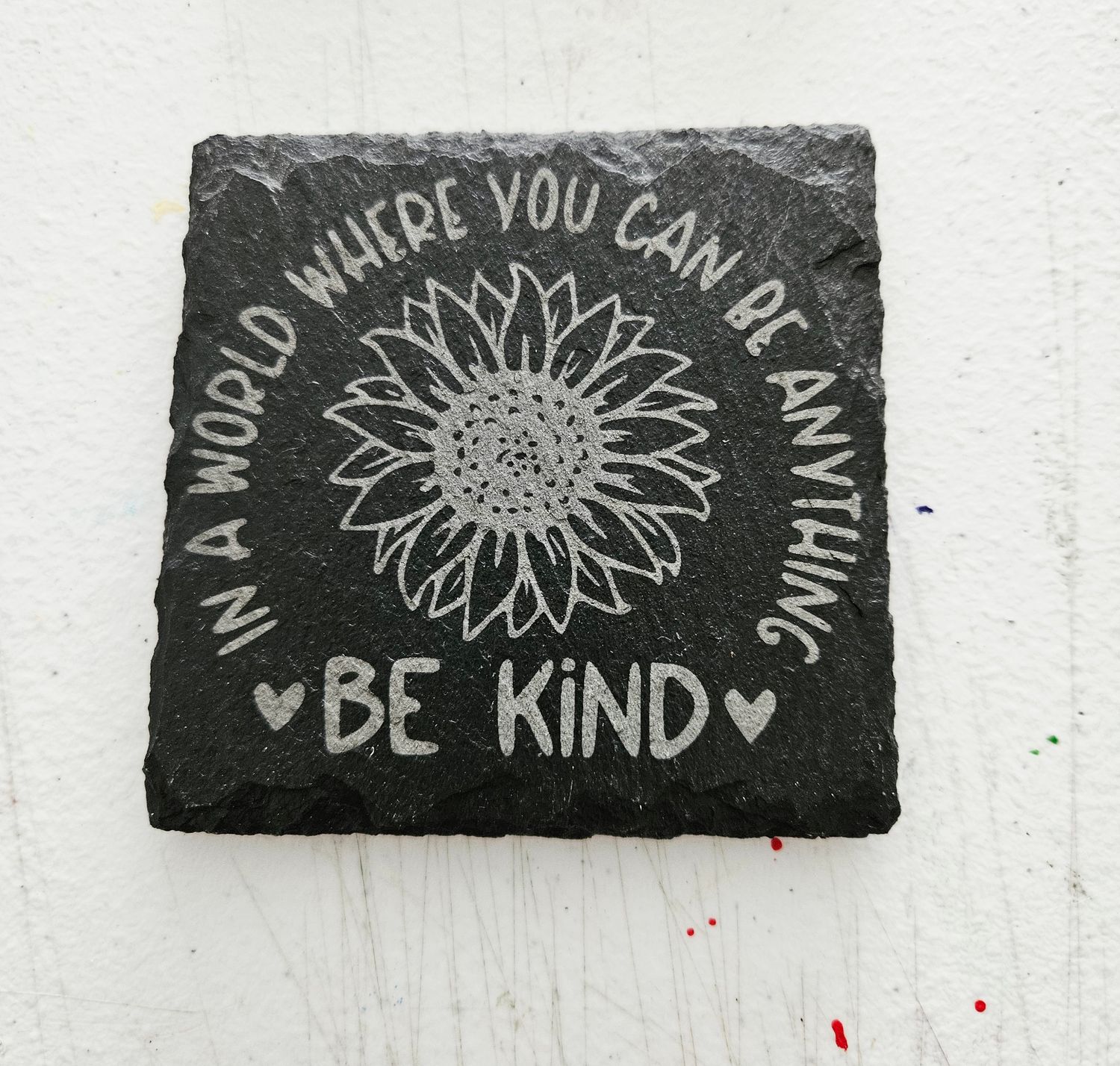 Be kind sunflower slate coaster