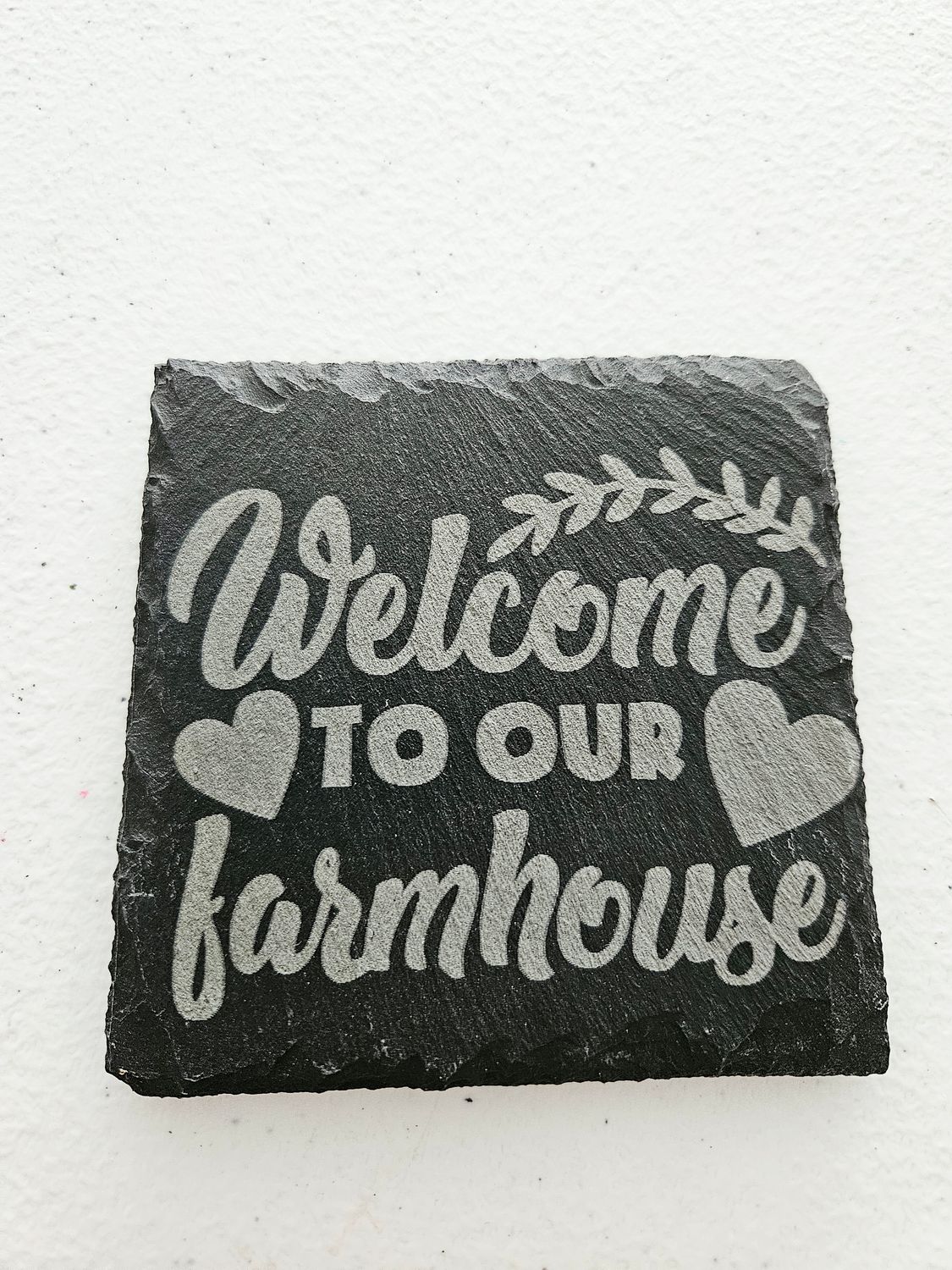 Welcome to our farmhouse slate coaster heart