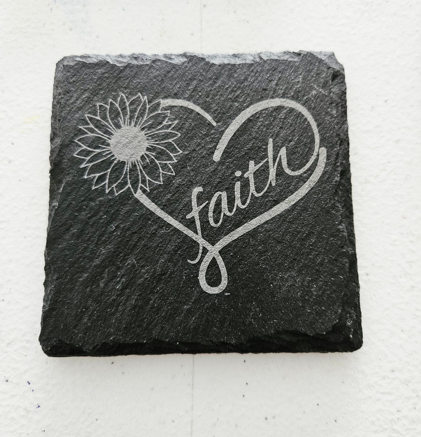 Faith sunflower heart slate coaster