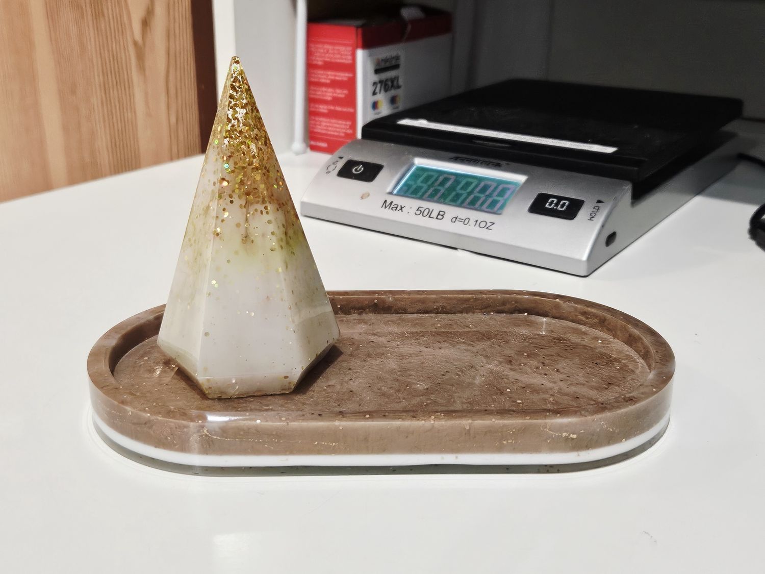 Gold glitter ring holder and tray