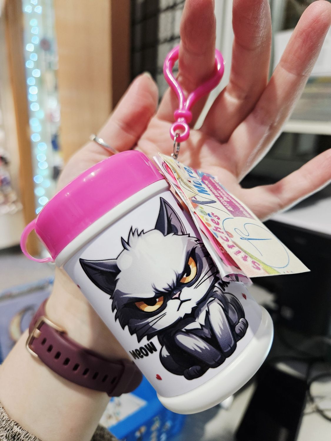 Angry cat sanitizer wipe keychain