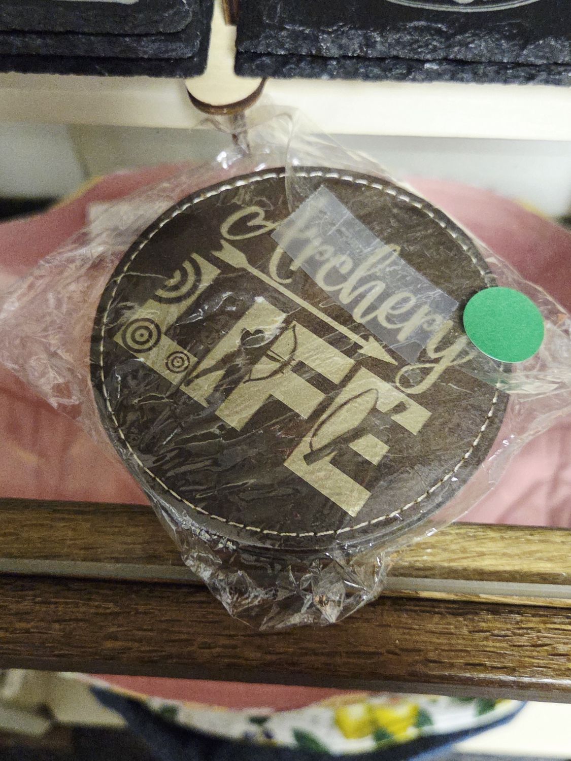 Archery dark brown leather coaster set of 6