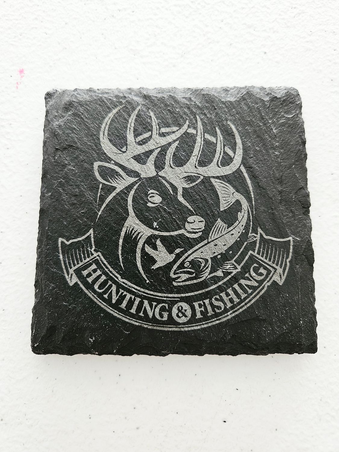 Hunting &amp; Fishing engraved slate coaster