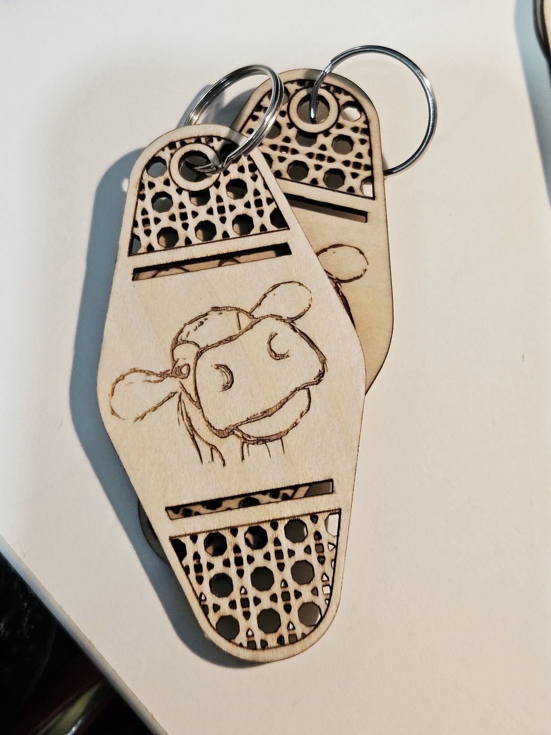 Cow engraved wood keychain