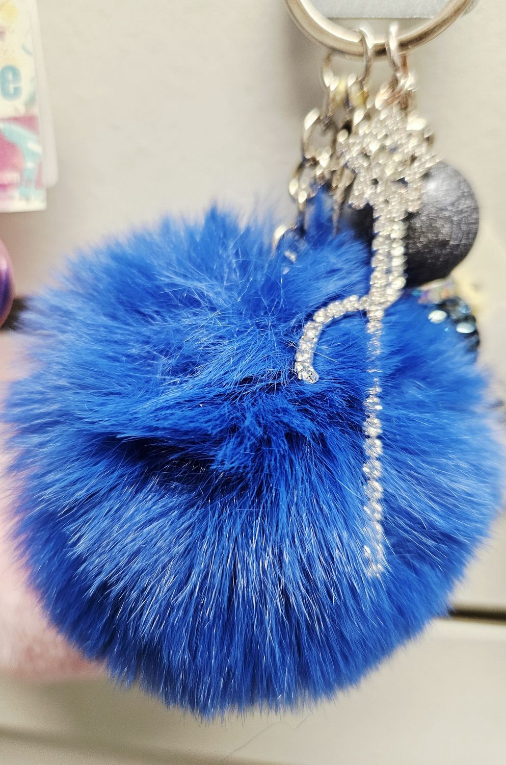 Blue fluff keychain