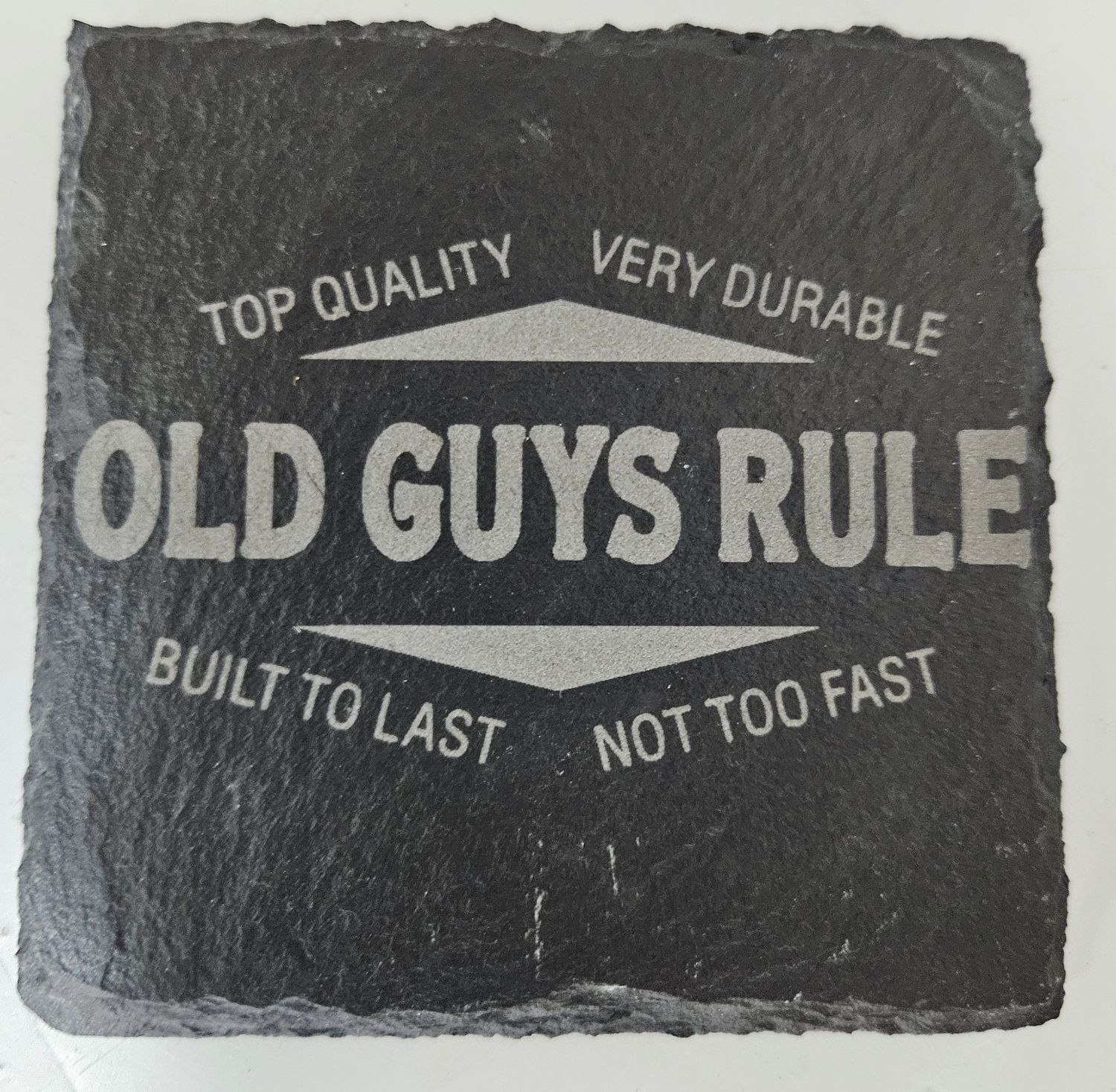 Old guys rule slate coaster