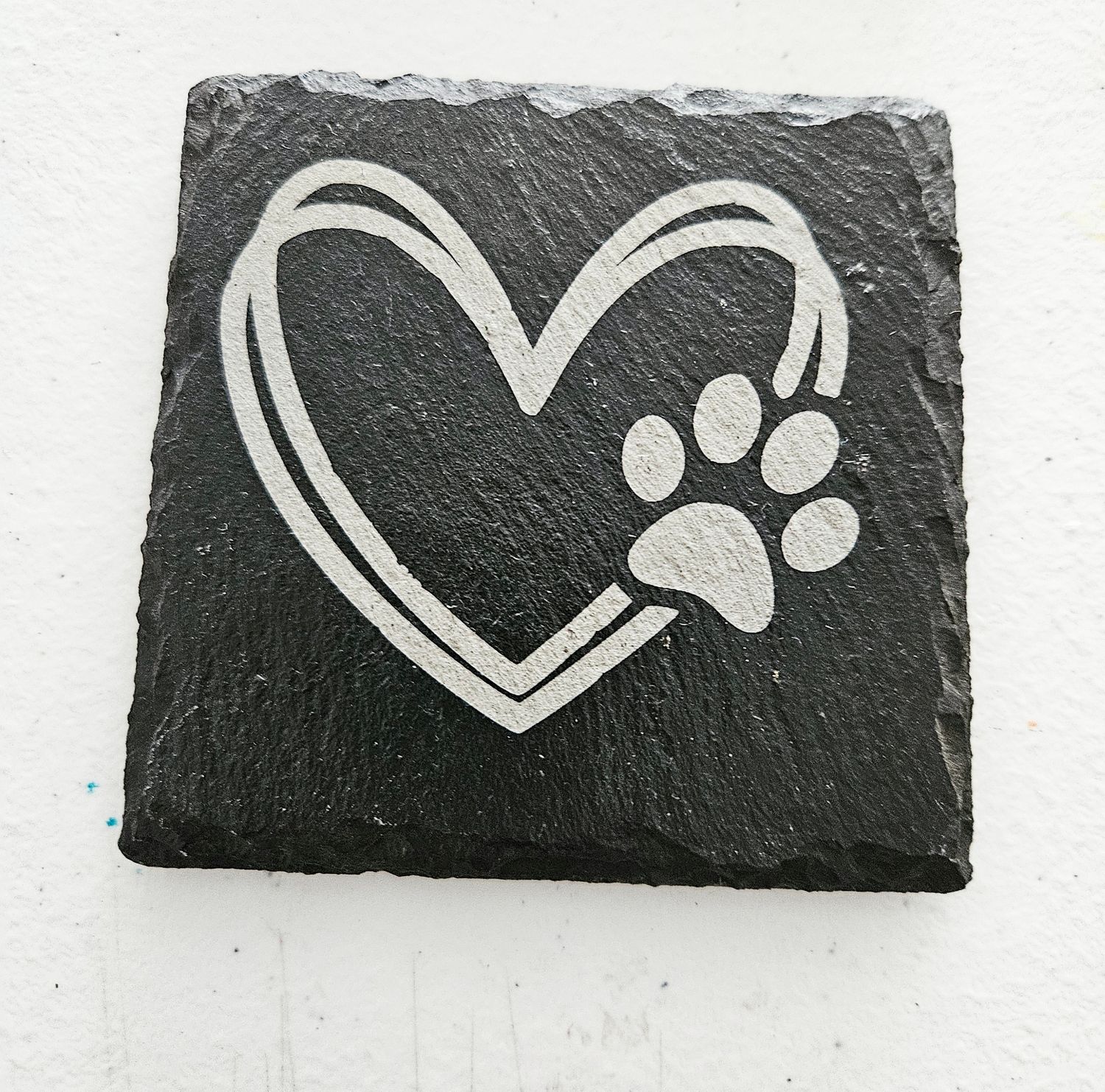 Paw print heart slate coaster
