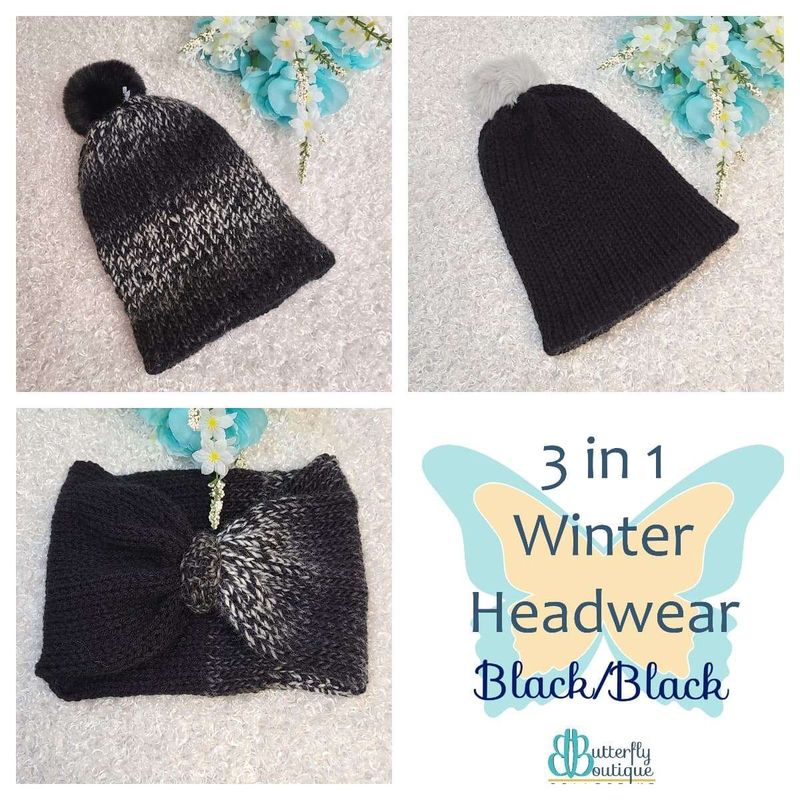 3-in-1 winter hat headband black/black m/l