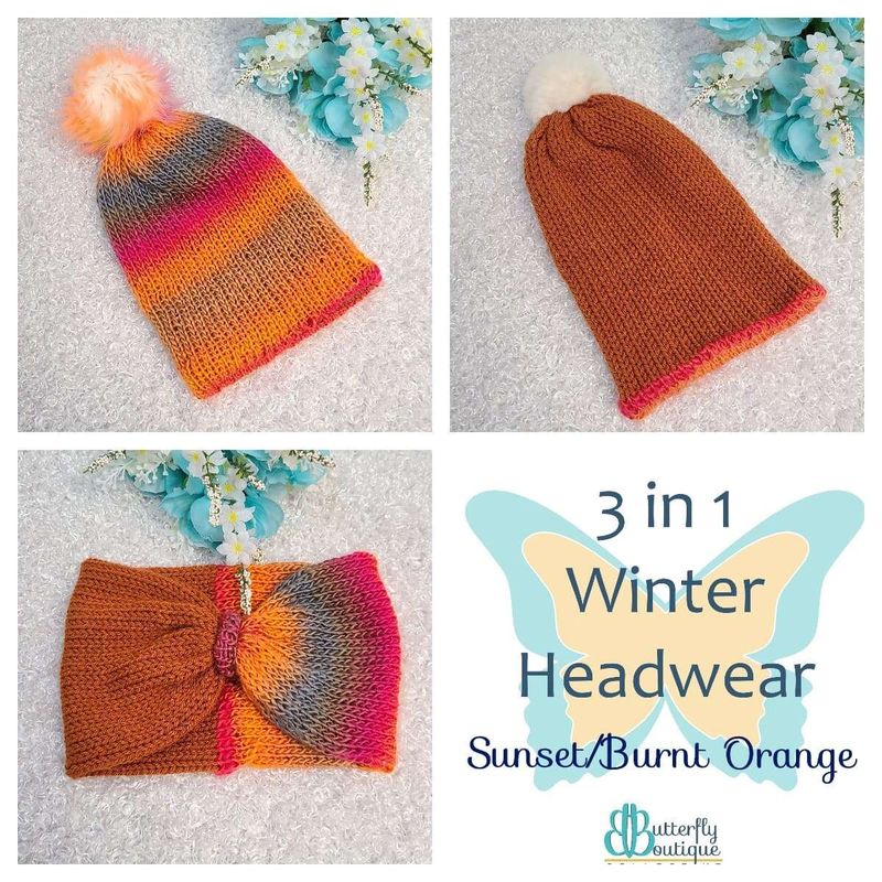 3-in-1 winter hat headband sunset burnt orange l/xl