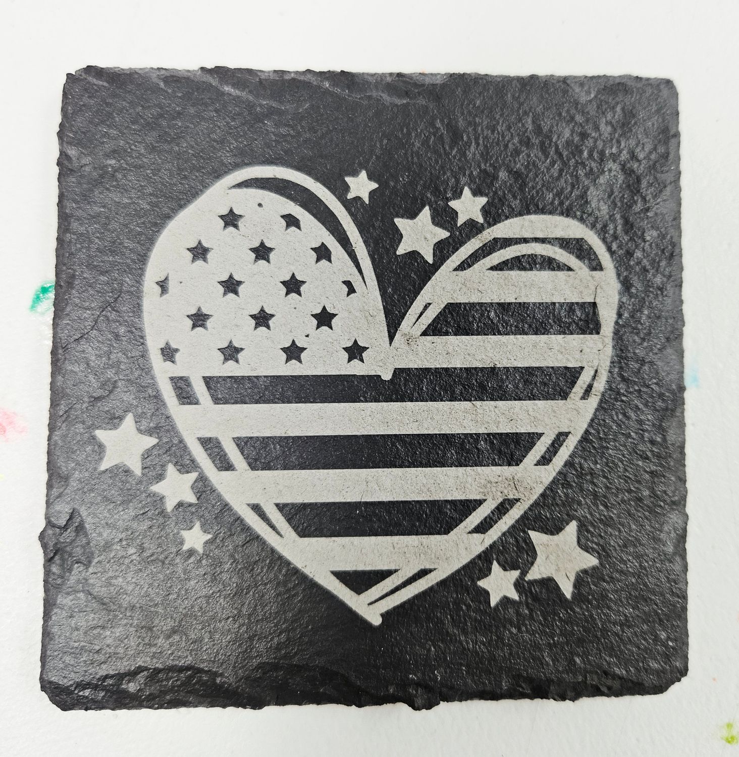 Heart flag w/ stars slate coaster