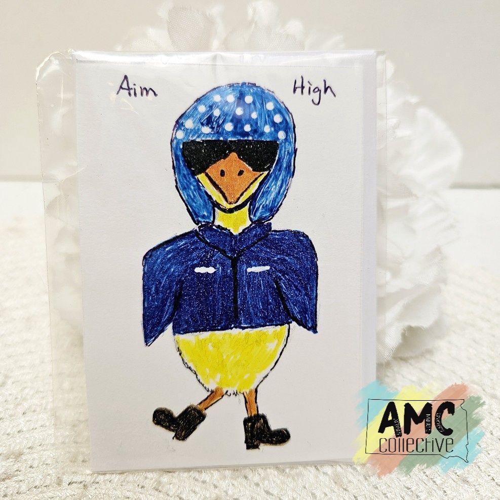 Aim high hand drawn military duck print mini card