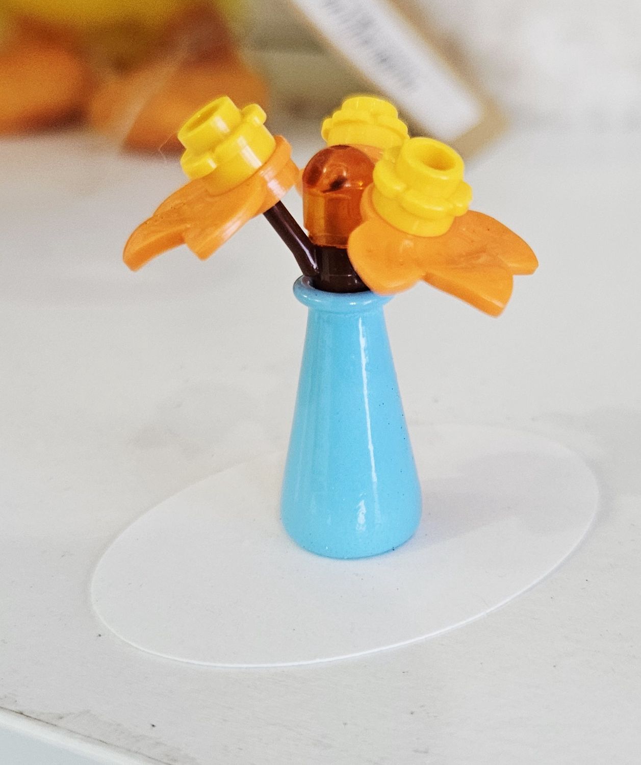 Mini Flower Pot Orange Flowers Blue Vase