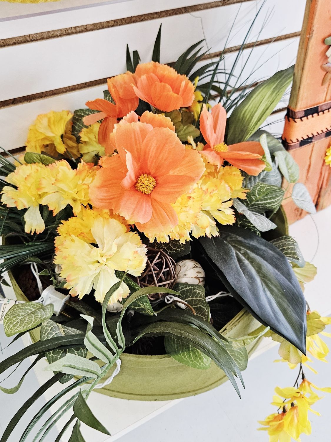 Yellow/Orange Lighted Floral Basket