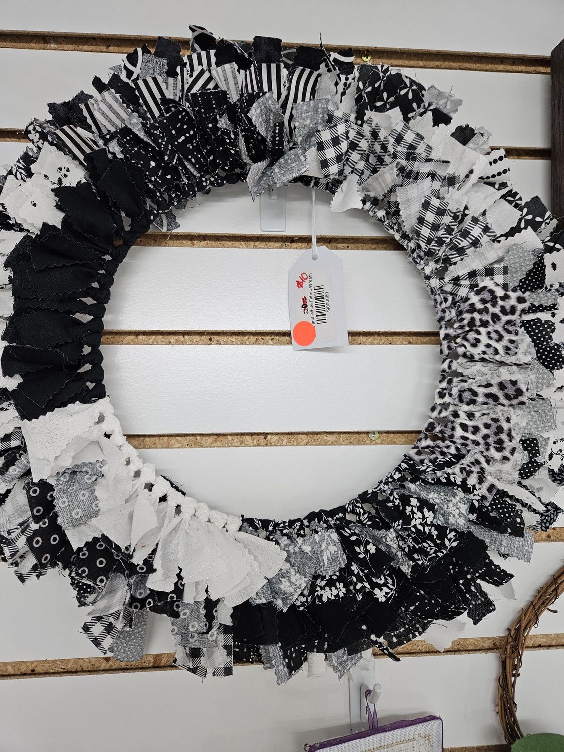 Black and white fabric wreath