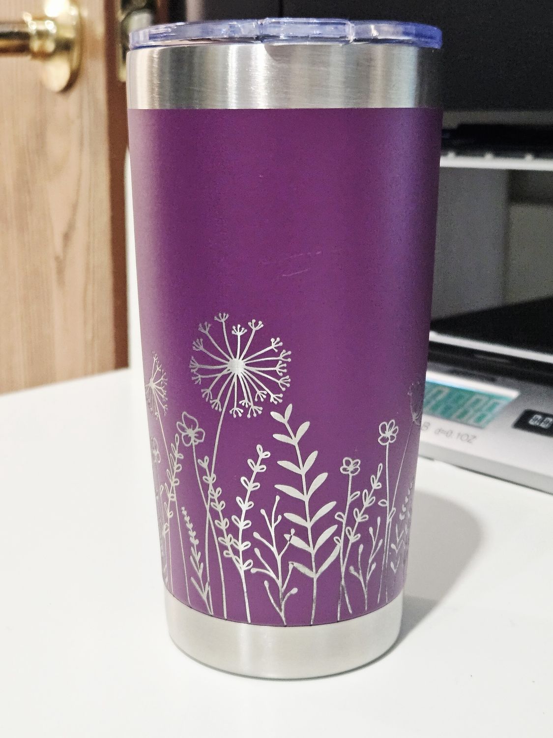 Purple Laser engraved floral tumbler