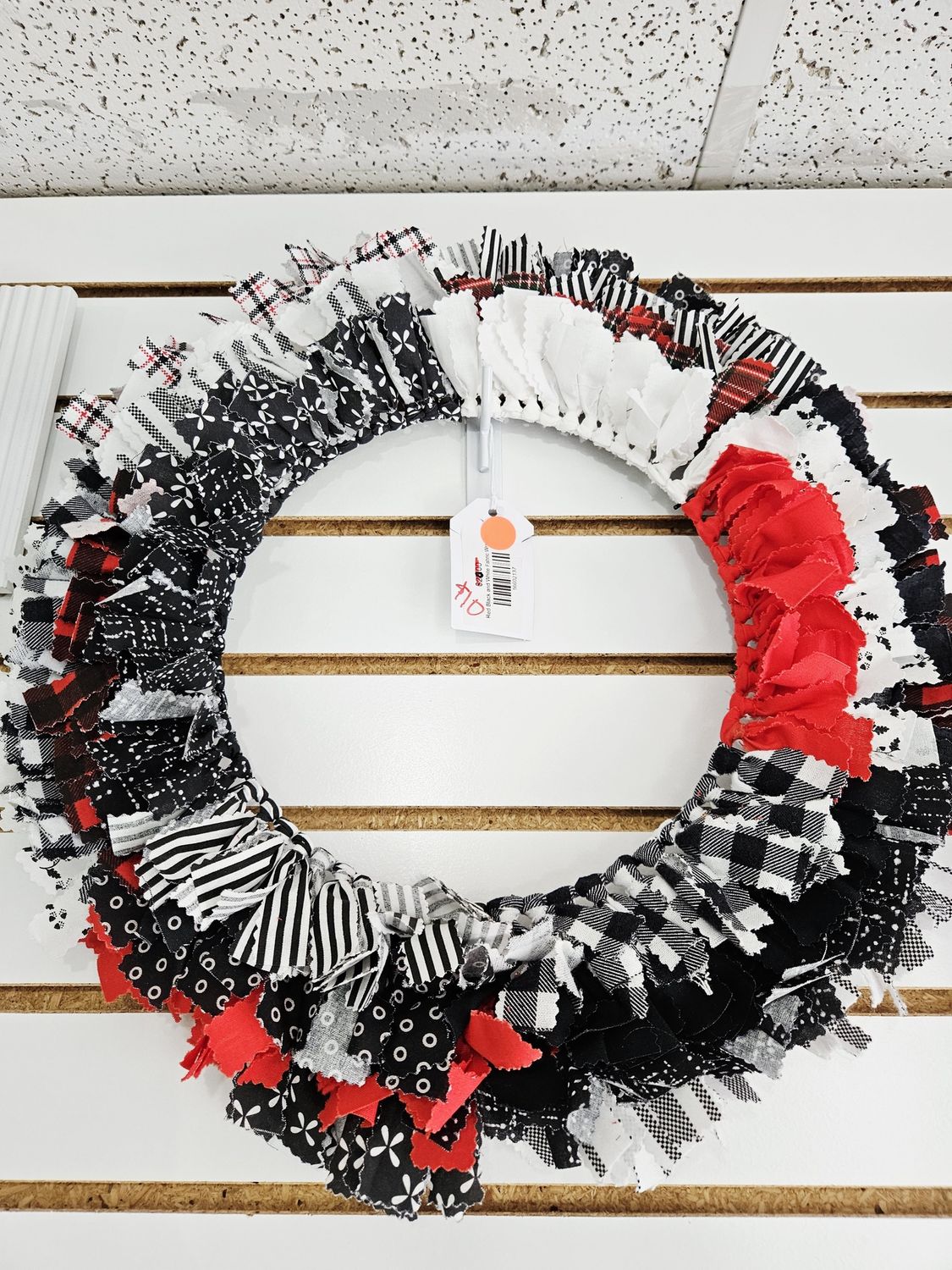 Red, Black, White Fabric Wreath