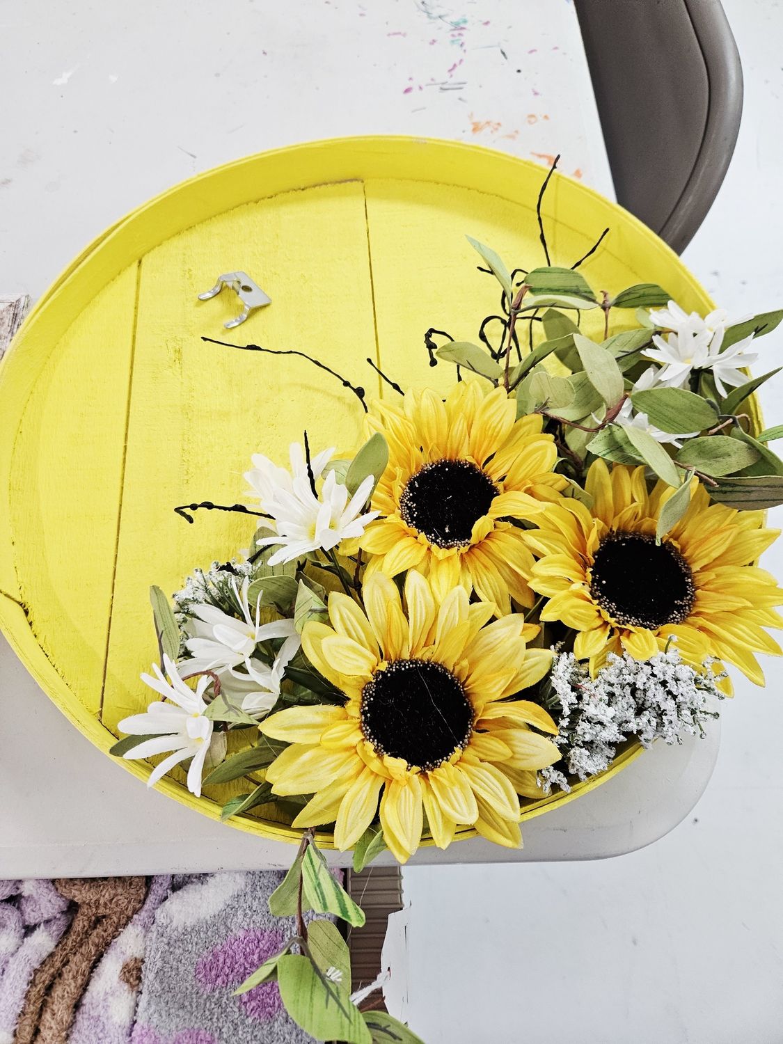 Yellow wood sunflower wall hanging