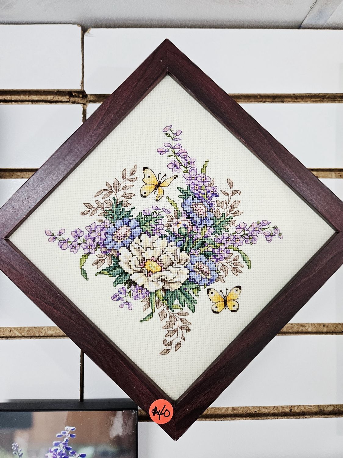 Flower and butterfly cross-stitch diamond