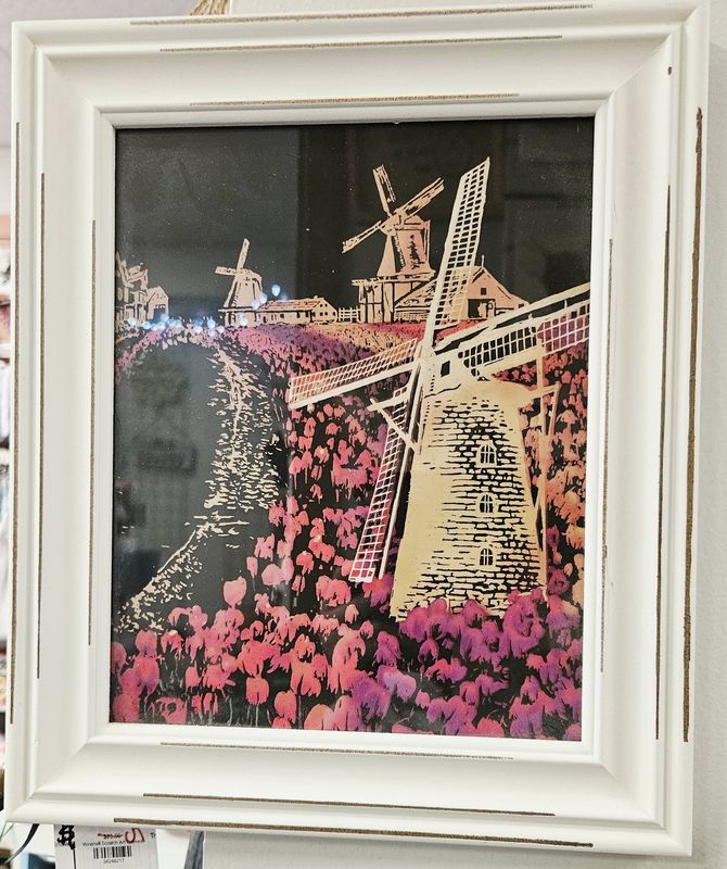 Windmill Framed Scratch art picture