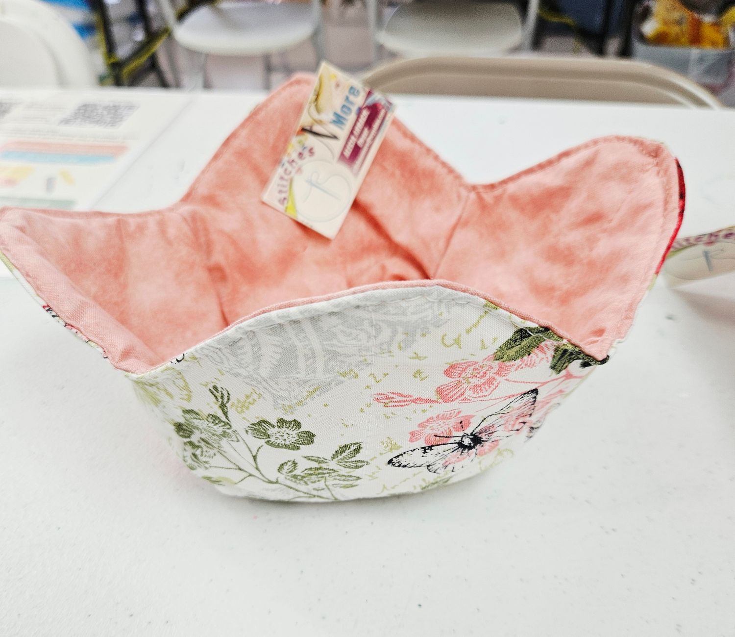 Pink floral butterfly 8" bowl holder