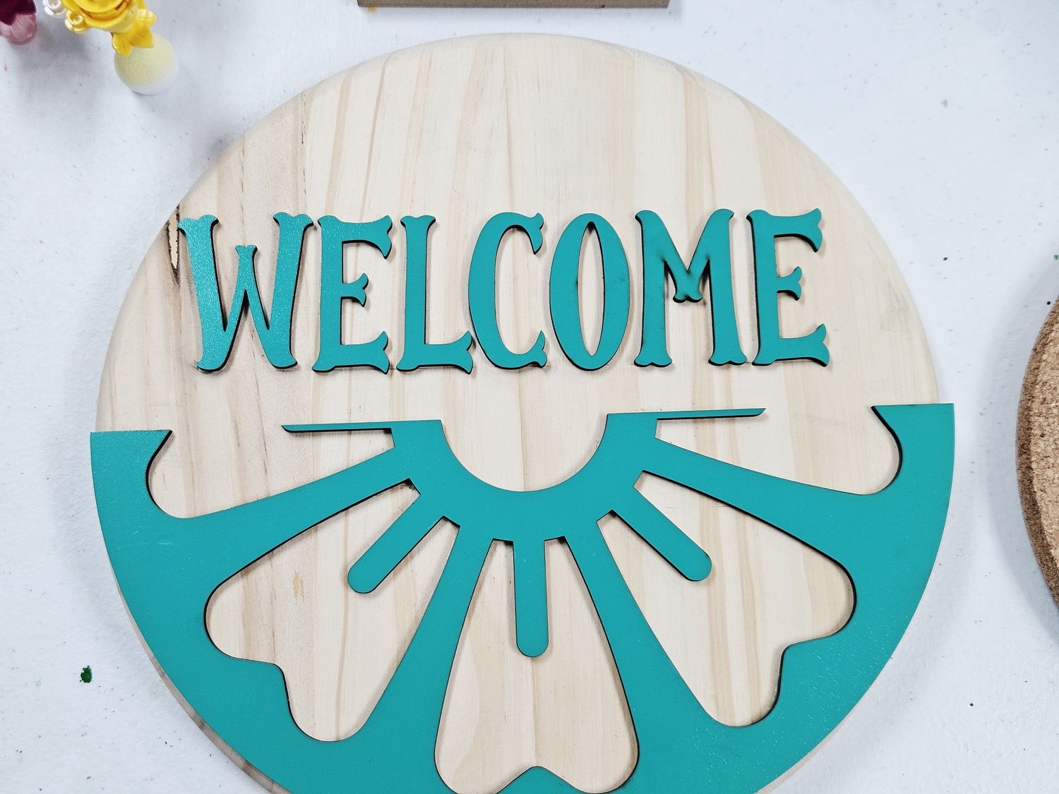 Welcome Half Flower Wall Sign Green