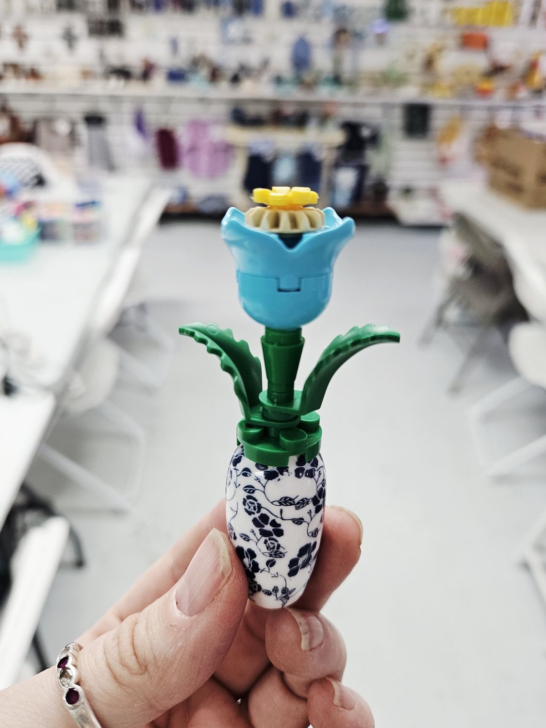 Blue Single Flower Mini Plant Blue/White Vase