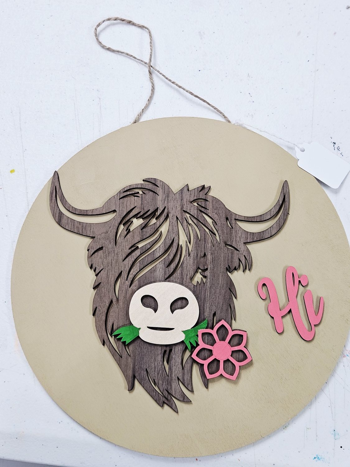 Hi Highland cow sign