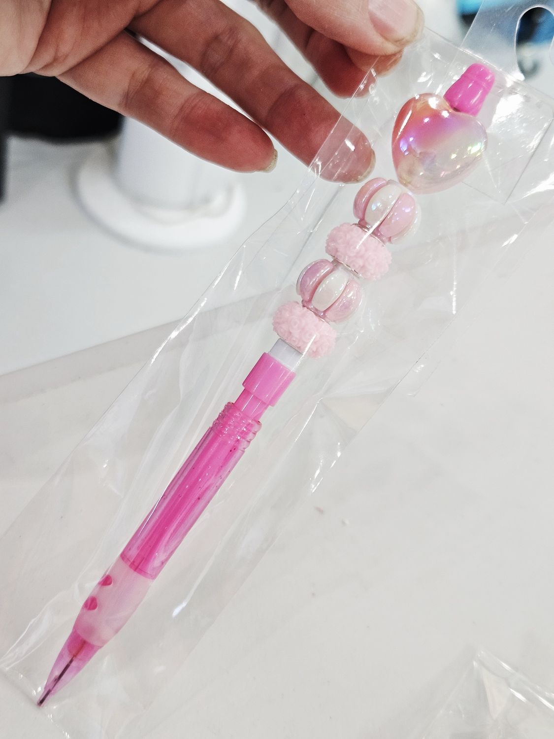Beaded Mechanical Pencil, Color: Pink Stripe/Flower