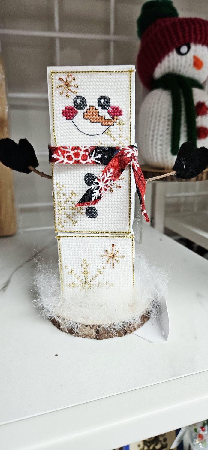 Block Snowman with cross-stitch body