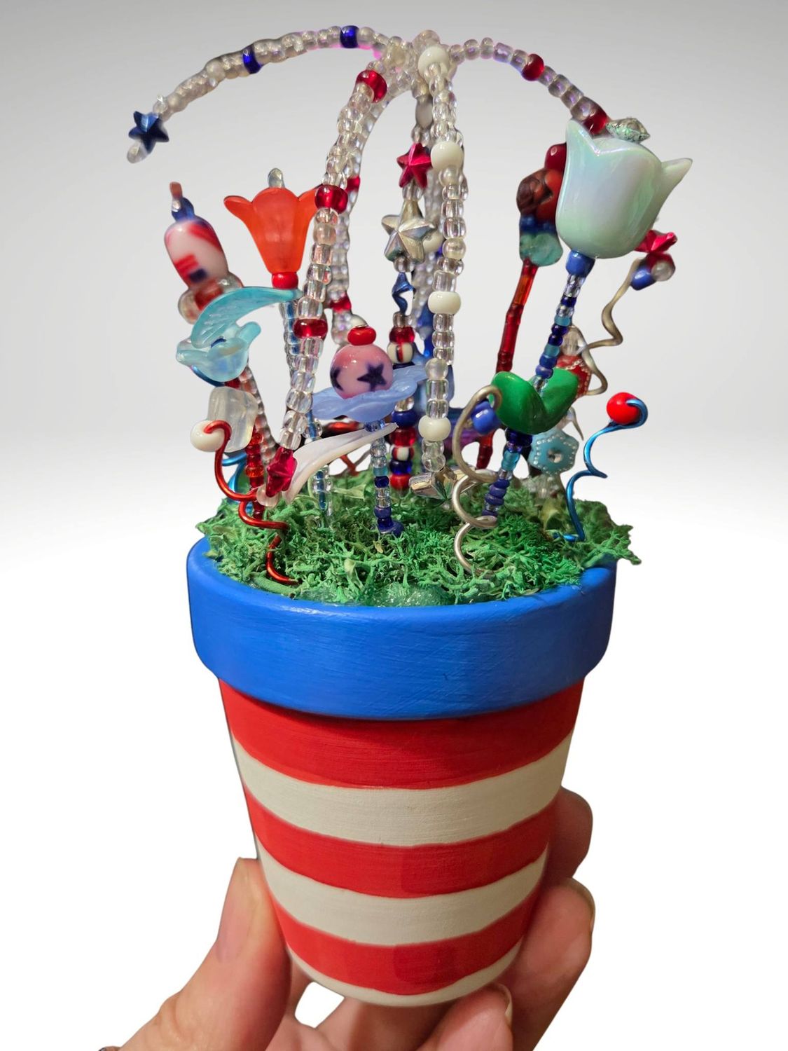 Beaded Patriotic Mini Flower Pot