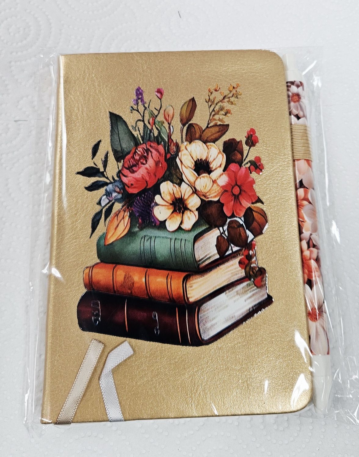 Gold w/Books &amp; Flowers Notebook