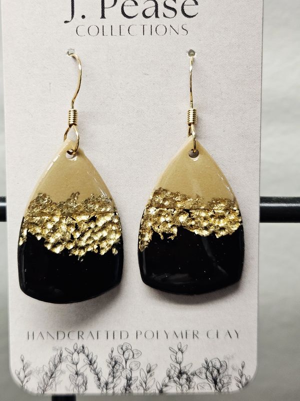 Tear Drop Earrings Brown Gold Black