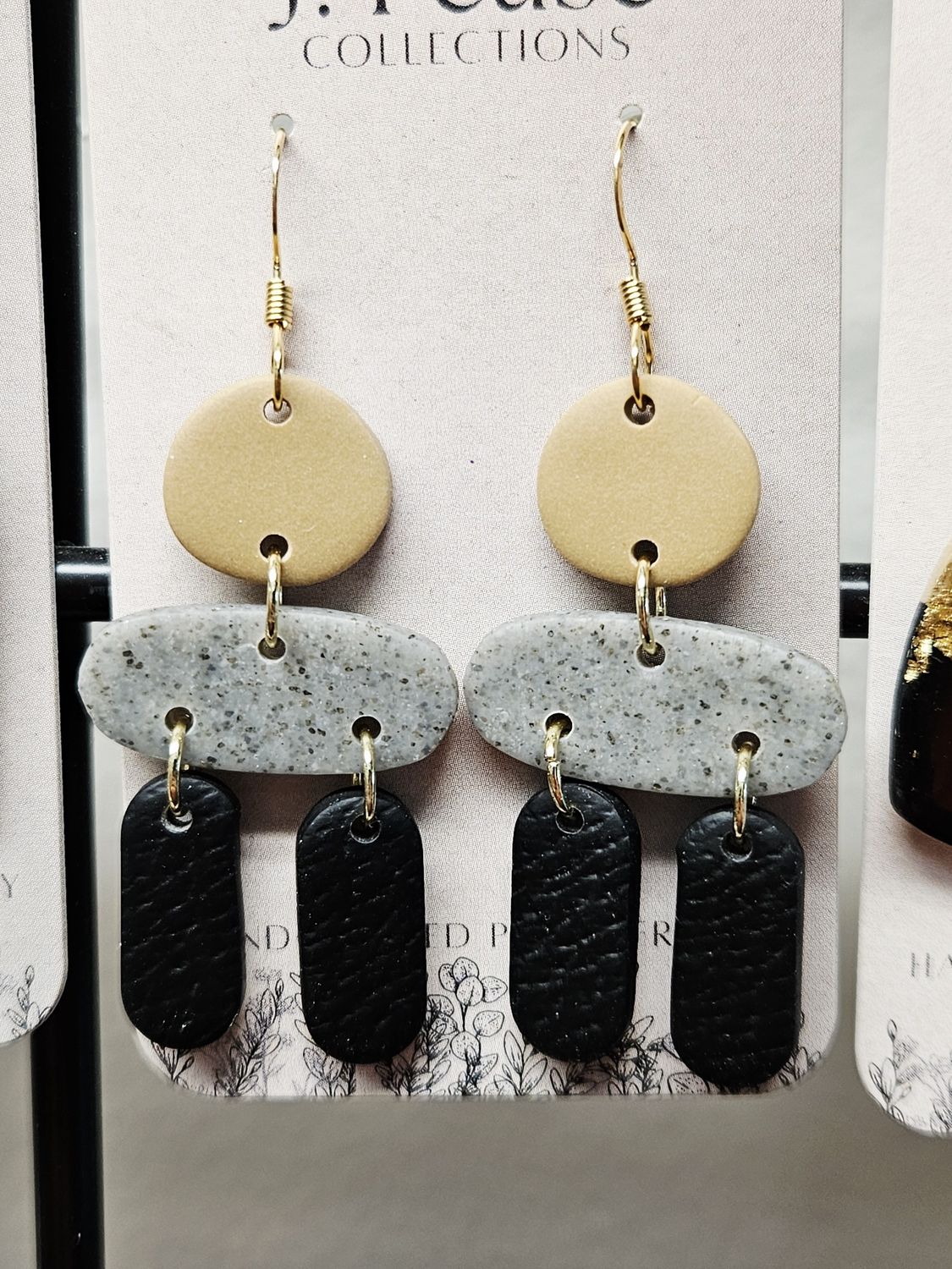 Geometrical Dangling Earrings Brown Grey Black