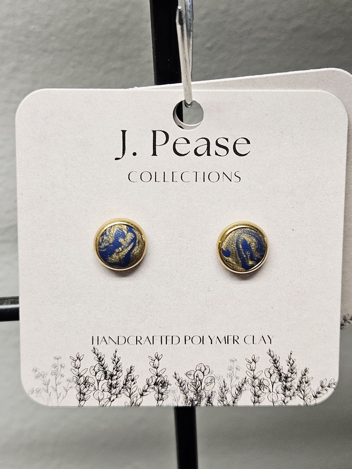 Small Stud Earrings, Color: Gold w/Blue Streaks