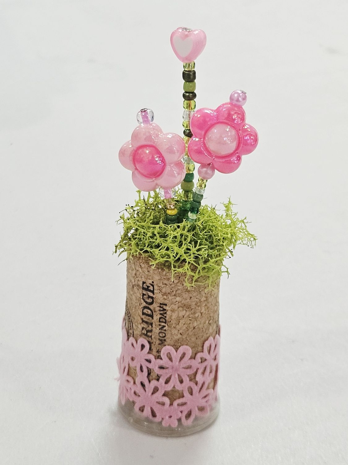 Pink Beaded flowers in cork