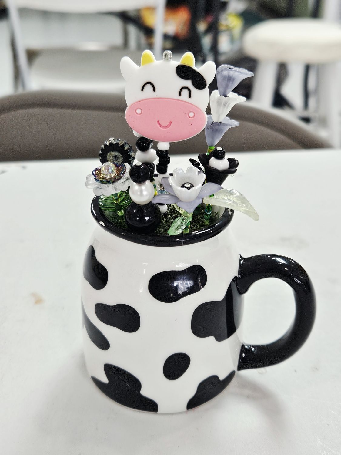 Cow Beaded Flower Pot