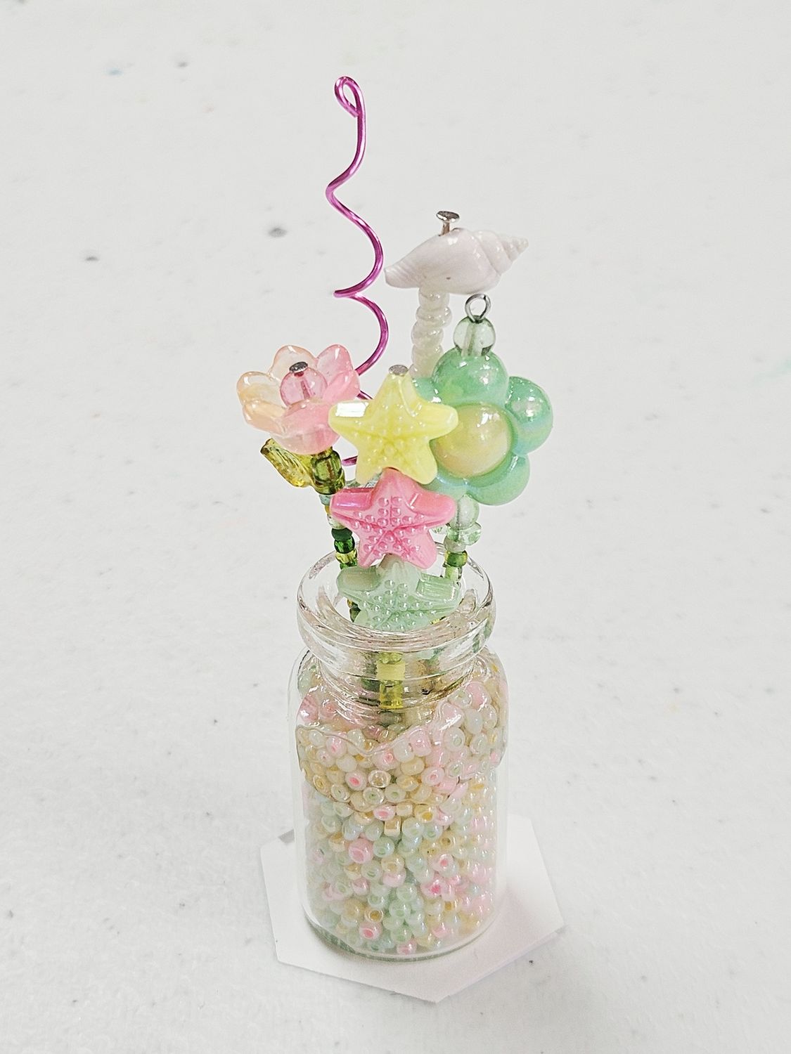 Pink/Green/Yellow Beaded Flowers in Vase