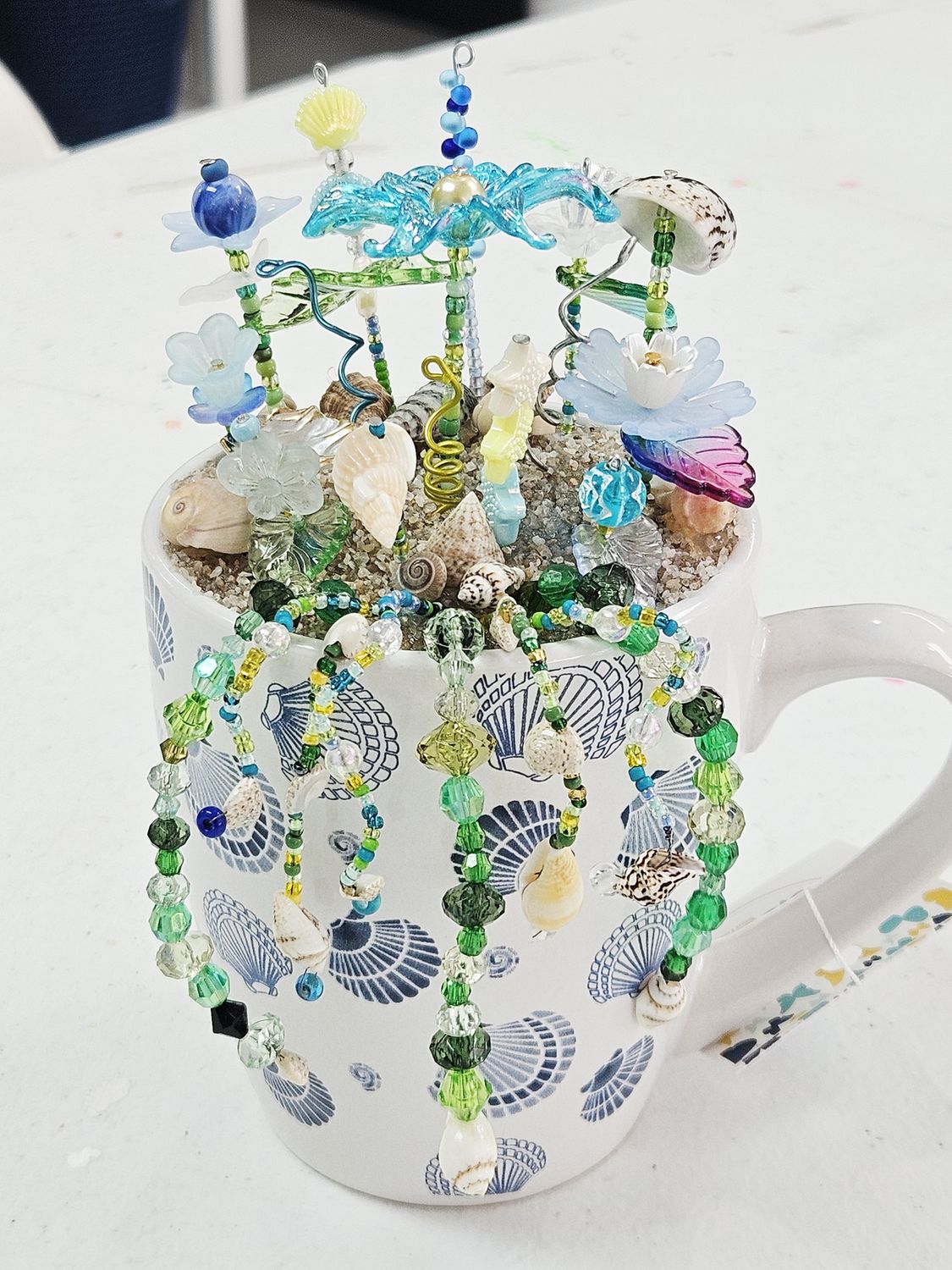 Ocean Beaded Flower Mug