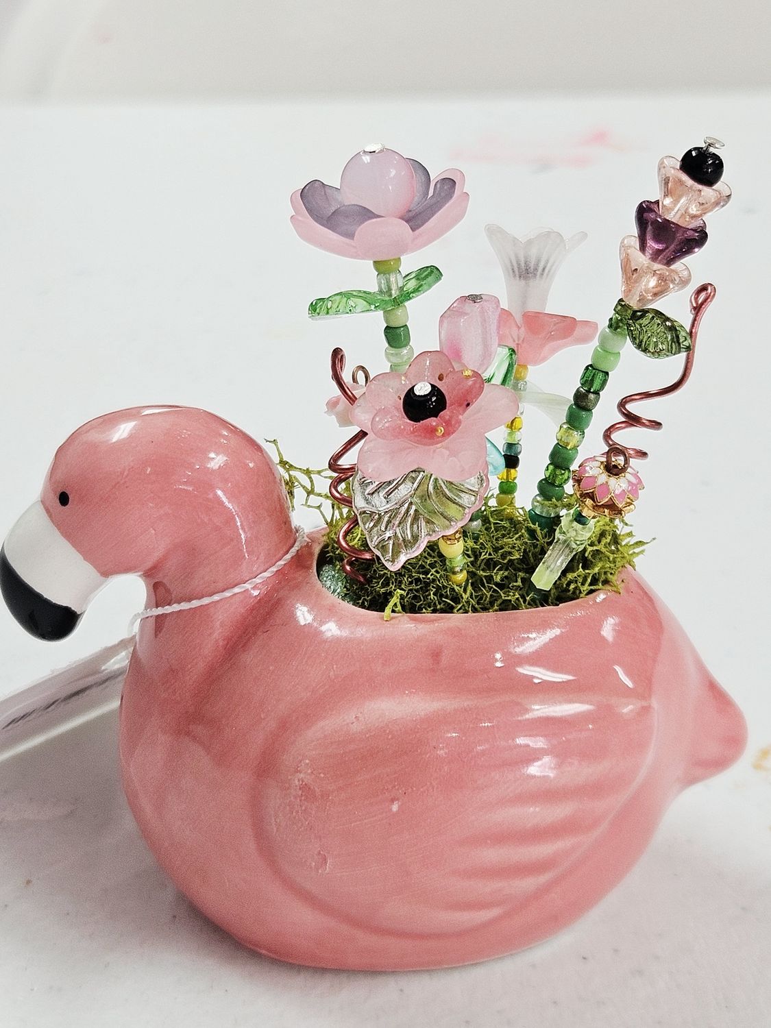 Flamingo beaded flower vase