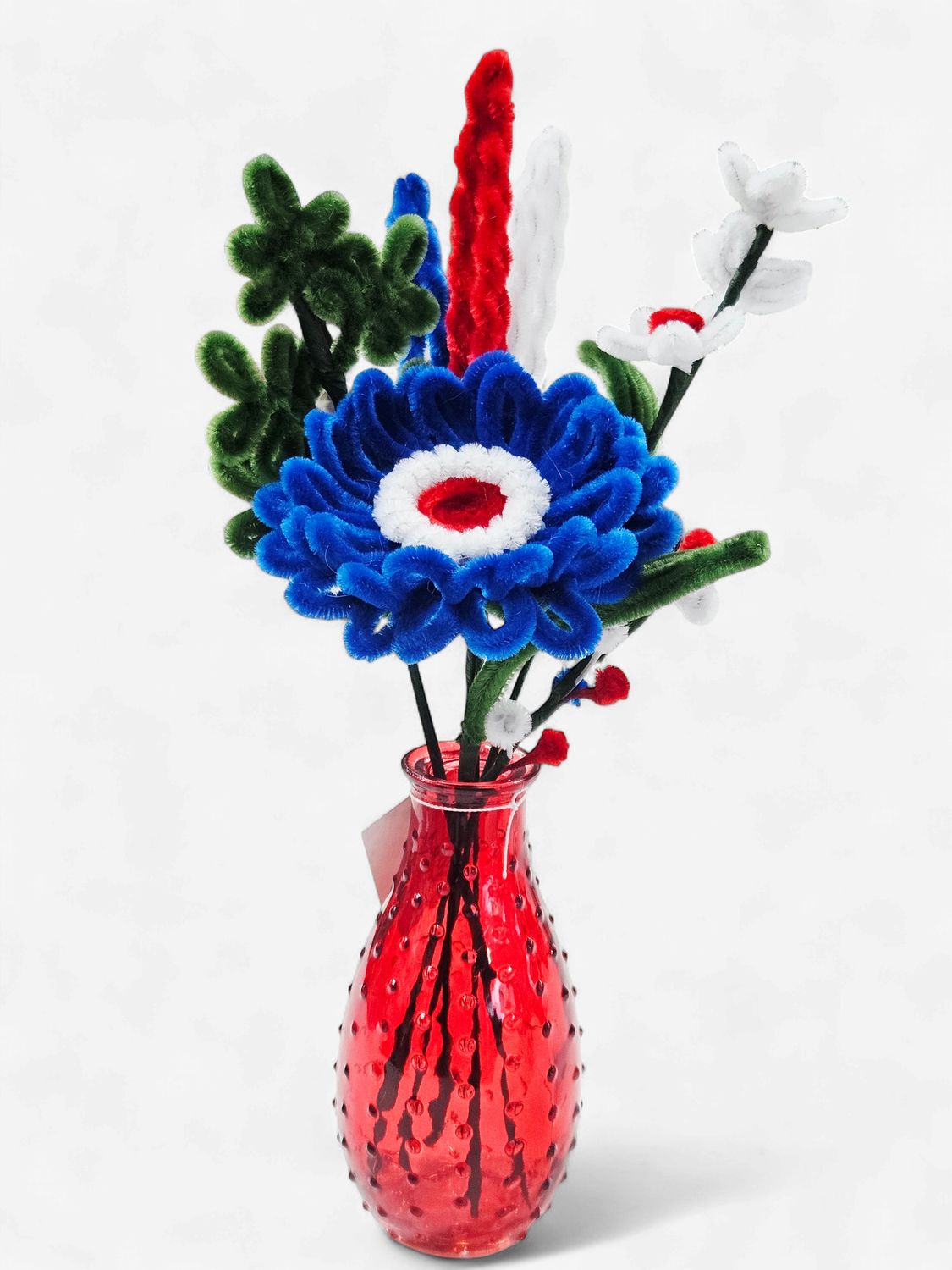 Red/White/Blue pipecleaner bouquet with red vase