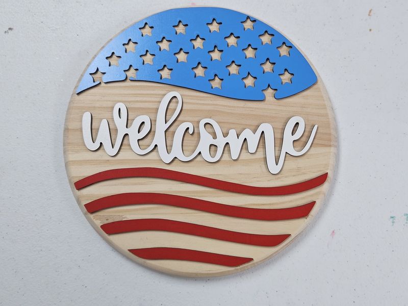 Patriotic Wavy Welcome Wall Sign