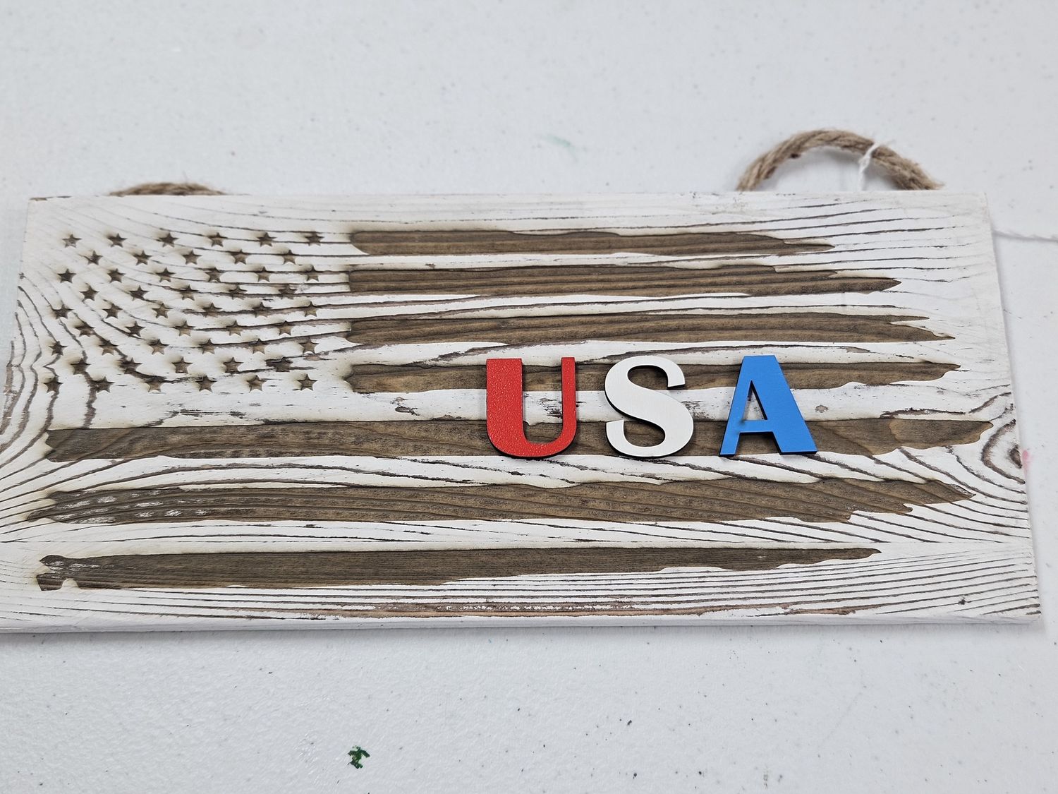 Distressed Flag USA Whitewash Wall Sign