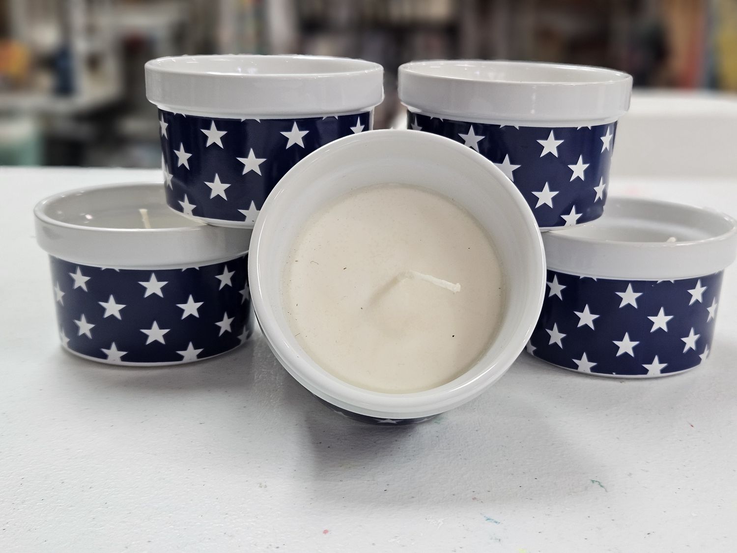 Blue w/White Stars Citronella/Lemongrass Candle