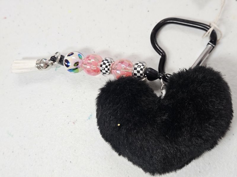 Black Beaded Heart Keychain