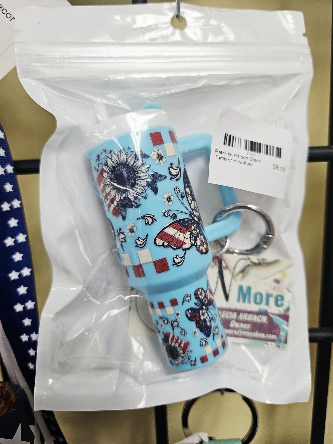 Patriotic Ribbon Black Tumbler Keychain