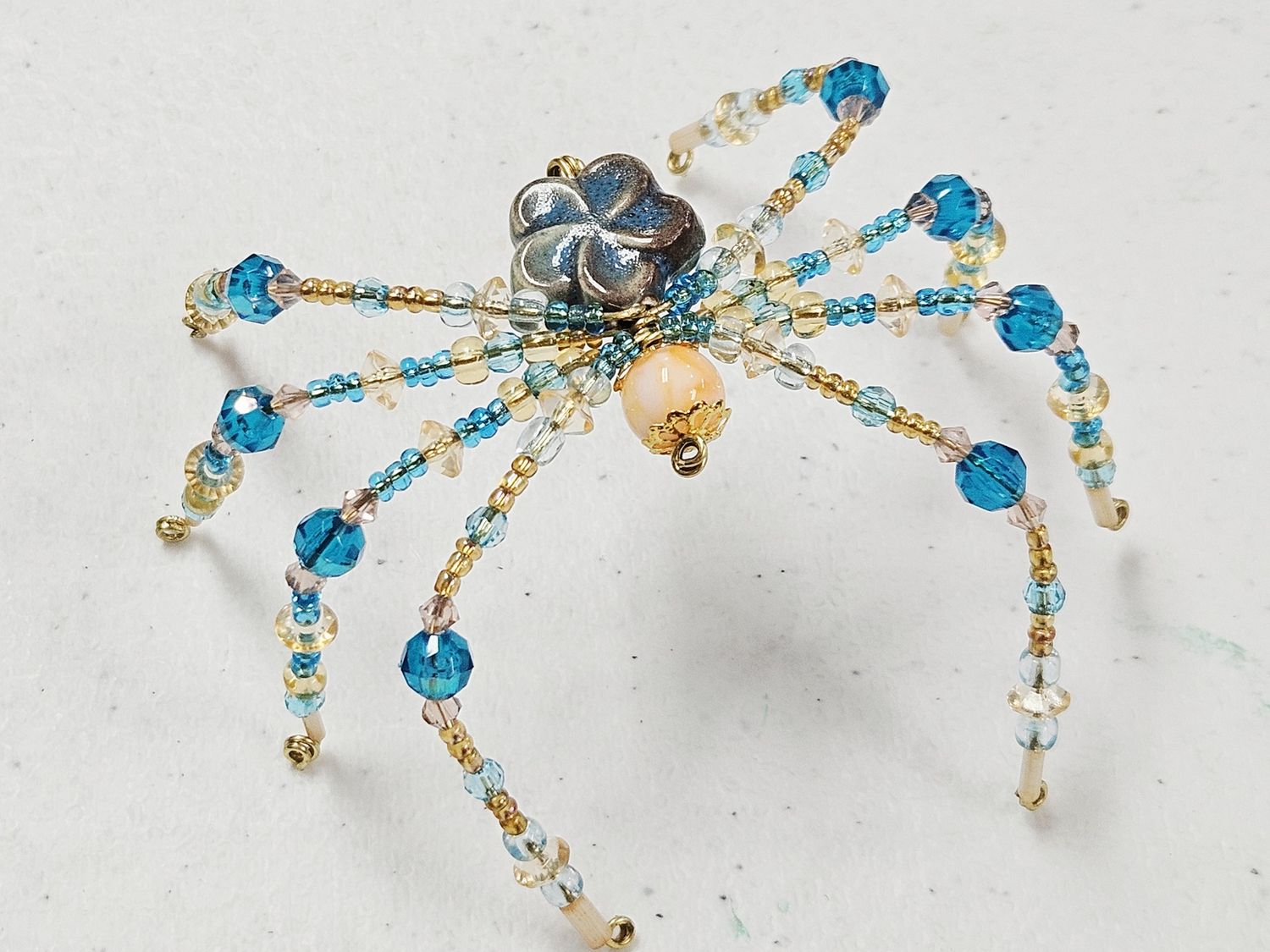 Blue and Peach Beaded Spider