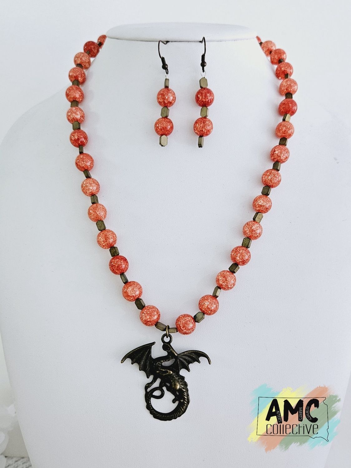 Dragon Necklace &amp; Earring Set, Style: Red