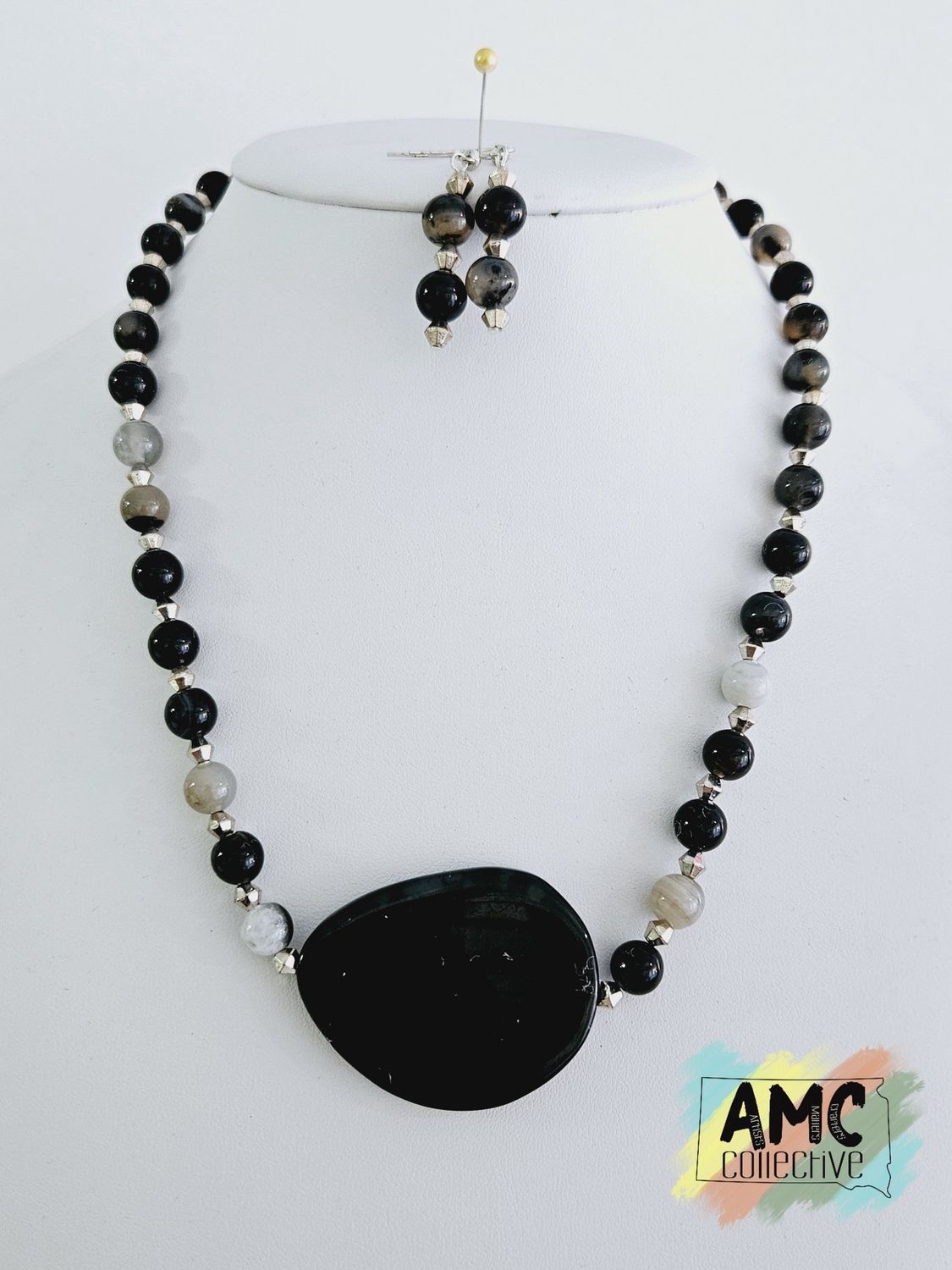 Black Stone Necklace &amp; Earring Set