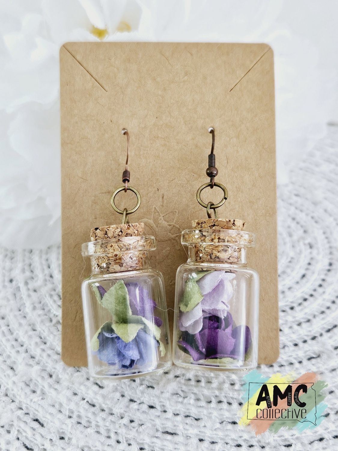 Roses in a Glass Jar Earrings, Colors: Blue/Purple