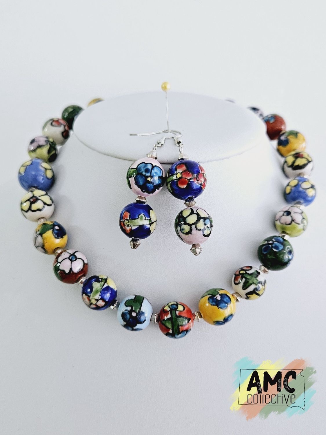 Floral Beaded Necklace &amp; Earring Set